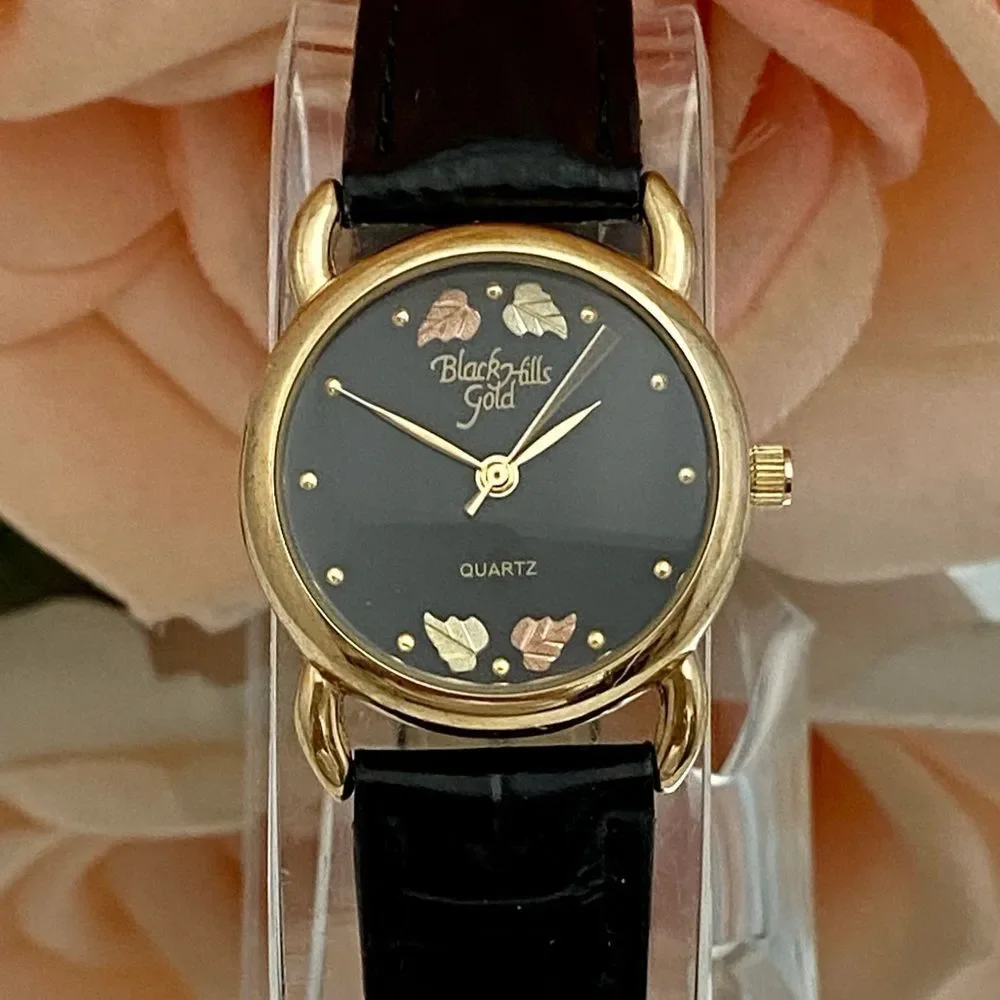 Black Hills Gold Real 12K Gold Leaves on Dial Ladies Watch